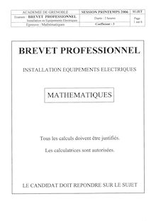 Mathématiques 2006 BP - Installations et équipements électriques