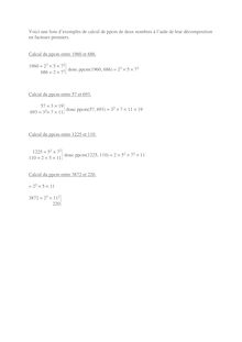 Chapitre sur les nombres premiers Exemples de calculs de ppcm.
