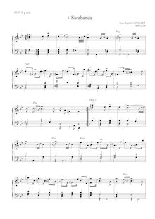 Partition , Sarabanda, Six Suits of leçons pour pour clavecin ou Spinet par John Loeillet