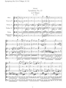 Partition complète, Symphony No.13, F major, Mozart, Wolfgang Amadeus
