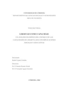 Libertad como capacidad: un análisis filosófico del enfoque de las capacidades de Amartya Sen con implicaciones sociales y educativas