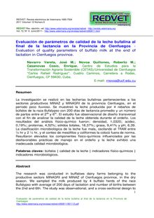 Evaluación de parámetros de calidad de la leche bufalina al final de la lactancia en la Provincia de Cienfuegos - Evaluation of quality parameters of buffalo milk at the end of lactation in Cienfuegos province.
