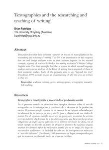 Textographies and the researching and teaching of writing (Textografías e investigación y docencia de la producción escrita)