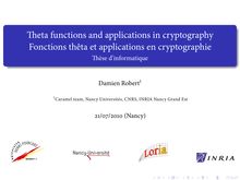 Theta functions and applications in cryptography  Fonctions thêta et  applications en cryptographie