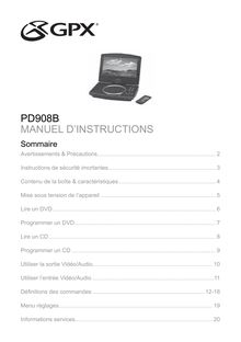 Notice Lecteur DVD portable GPX  PD908B