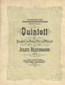 Partition couverture couleur, Piano quintette, Op.16, D major, Bleichmann, Julius