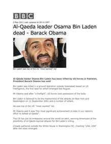 AlQaeda leader Osama Bin Laden dead Barack Obama