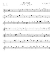 Partition ténor viole de gambe 1, octave aigu clef, madrigaux pour 5 voix par  Rinaldo del Mel