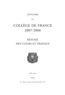 Résumé des cours et travaux du Colège de France 2007-2008