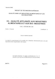 Etude de cas 2005 BTS Qualité dans les industries alimentaires et bio-indus.