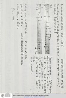 Partition complète, Ouverture en C minor, GWV 411, C minor, Graupner, Christoph