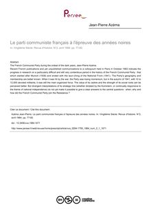 Le parti communiste français à l épreuve des années noires - article ; n°1 ; vol.2, pg 77-82