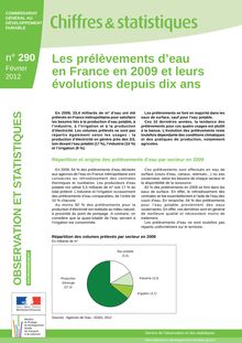 Les prélèvements d eau en France en 2009 et leurs évolutions depuis dix ans.