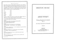 Partition parties complètes, corde quatuor No.2, Quatuor pour violon, alto et deux violoncelles par Anton Arensky