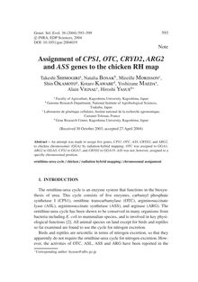 Assignment of CPS1, OTC, CRYD2, ARG2and ASSgenes to the chicken RH map