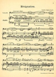 Partition de piano et partition de violoncelle, Resignation, Op.14