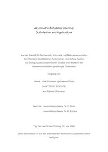 Asymmetric anhydride opening: optimization and applications [Elektronische Ressource] / vorgelegt von Iuliana Luisa Atodiresei (geborene Ghilan)