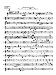 Partition cor 1, 2 (D, G), violon Concerto, D Major, Beethoven, Ludwig van