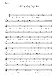 Partition Soprano, Magnificat Quinti Toni à , Canto, Alto, ténor e Basso