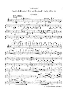 Partition violons I, II, Schottische Fantasie, Fantasie für die Violine mit Orchester und Harfe unter freier Benutzung schottischer Volksmelodien