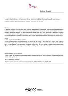 Les tribulations d un remède secret et la législation française - article ; n°335 ; vol.90, pg 395-400