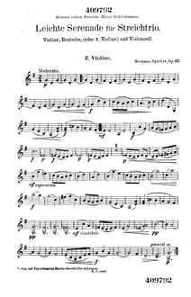 Partition en option 2nd violon, Leichte Serenade, Op.32, Little Serenade for String Trio