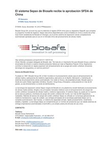 El sistema Sepax de Biosafe recibe la aprobación SFDA de China