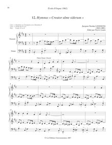 Partition , Hymnus «Creator alme siderum», Ecole d Orgue, École d Orgue, basée sur le plain-chant romain