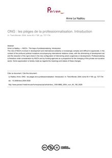 ONG : les pièges de la professionnalisation. Introduction - article ; n°180 ; vol.45, pg 727-734