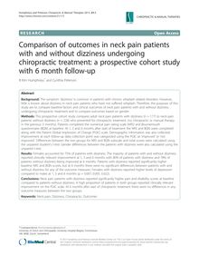 Comparison of outcomes in neck pain patients with and without dizziness undergoing chiropractic treatment: a prospective cohort study with 6 month follow-up