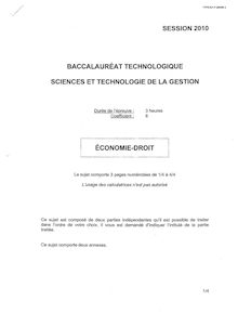 Economie - Droit 2010 S.T.G (Communication et Gestion des Ressources Humaines) Baccalauréat technologique