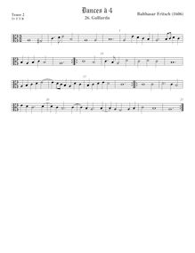 Partition ténor viole de gambe 2, alto clef, pavanes et Galliards à 4 par Balthasar Fritsch