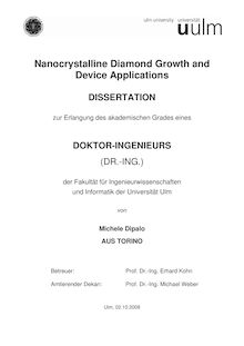 Nanocrystalline diamond growth and device applications [Elektronische Ressource] / von Michele Dipalo
