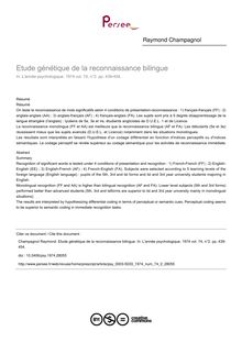 Etude génétique de la reconnaissance bilingue - article ; n°2 ; vol.74, pg 439-454