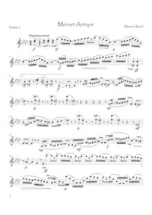 Partition violon 1 , partie, Menuet antique, F♯ minor, Ravel, Maurice
