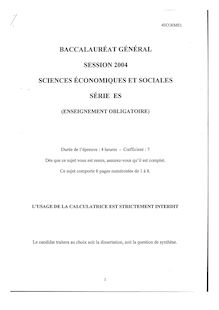 Baccalaureat 2004 sciences economiques et sociales (ses) sciences economiques et sociales