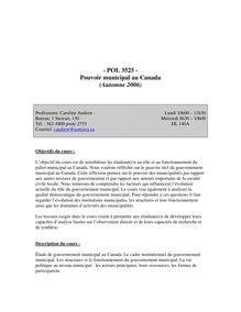 - POL 3525 - Pouvoir municipal au Canada (Automne 2006)