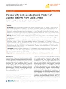 Plasma fatty acids as diagnostic markers in autistic patients from Saudi Arabia