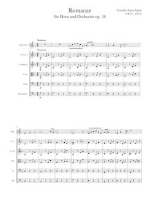 Partition Complete orchestral score et parties, Romance, Op.36, Saint-Saëns, Camille