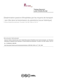 Dissémination passive d Anophèles par les moyens de transport ; son rôle dans la transmission du paludisme (revue historique) - article ; n°281 ; vol.77, pg 163-174