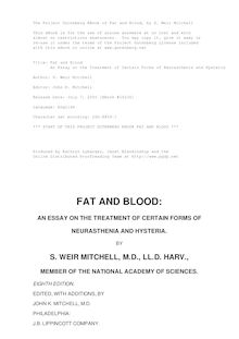 Fat and Blood - An Essay on the Treatment of Certain Forms of Neurasthenia and Hysteria