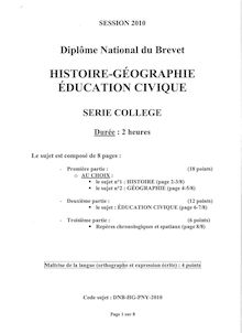 Histoire Géographie 2010 Brevet (filière générale)