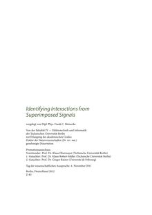 Identifying Interactions from Superimposed Signals [Elektronische Ressource] / Frank Meinecke. Betreuer: Klaus-Robert Müller