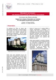 Rapport d information fait au nom de la Commission des affaires culturelles par la mission d information chargée d étudier l entretien et la sauvegarde du patrimoine architectural