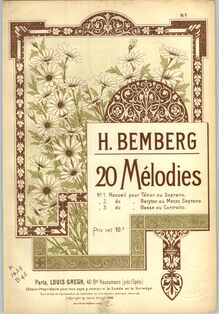 Partition Color covers, 20 mélodies, Bemberg, Herman