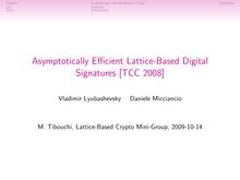 Context Lyubashevsky and Micciancio s Paper Conclusion