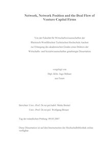 Network, network position and the deal flow of venture capital firms [Elektronische Ressource] / vorgelegt von Ingo Böhner
