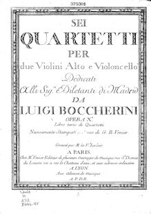 Partition violon 1, 6 corde quatuors, G.171-176 (Op.9), Boccherini, Luigi