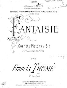 Partition complète, Fantasy pour Cornet et Piano, Fantaisie pour cornet à pistons en si♭ avec accompt. de piano.