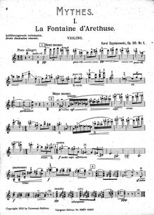 Partition de violon, Mythes, Op.30, Szymanowski, Karol
